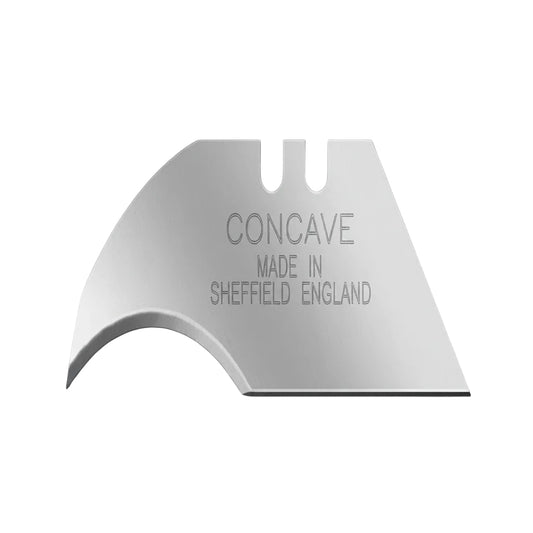 Metal concave blade with 'Made in Sheffield, England' text on a white background